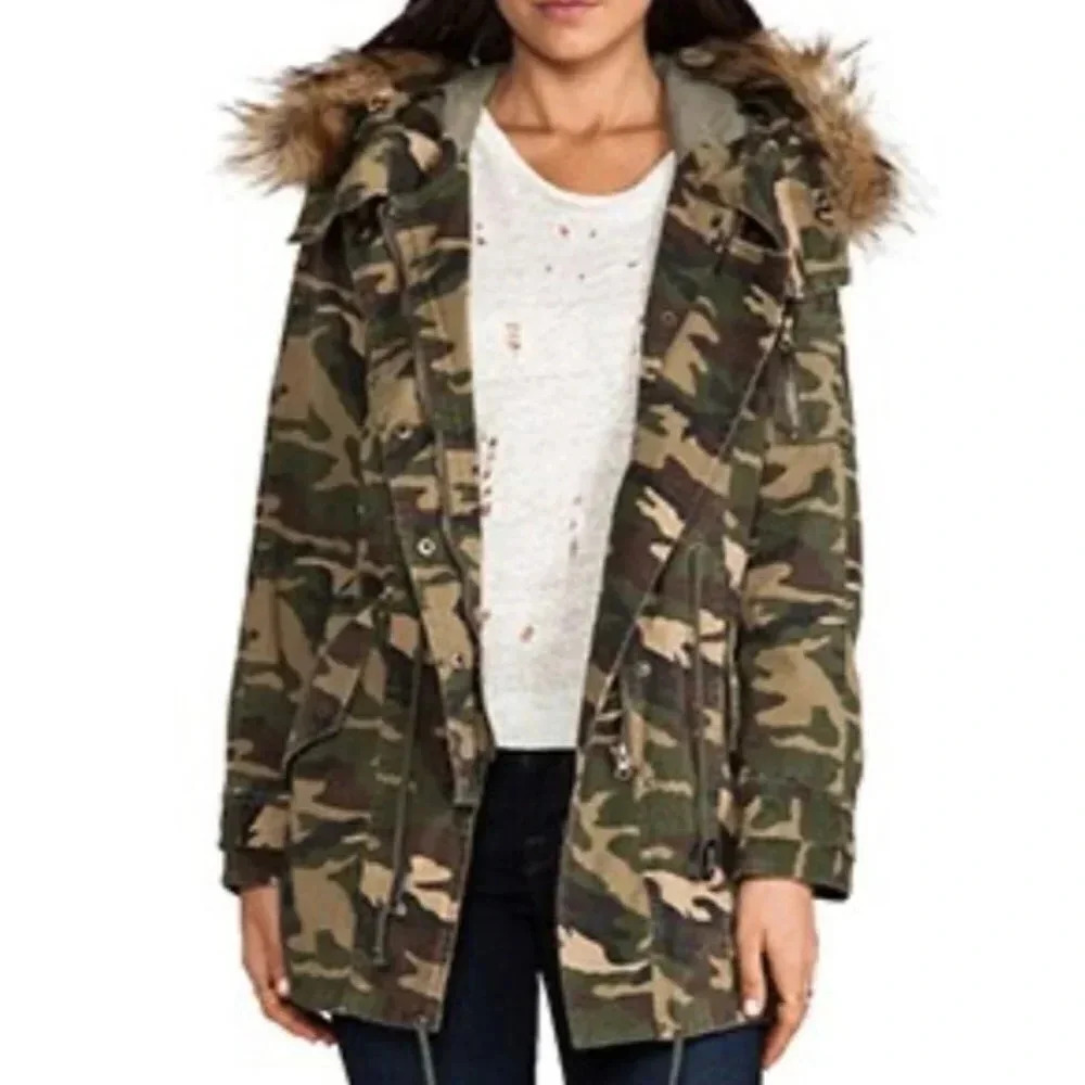 Capulet Jacket Women’s Small REVOLVE Camo Parka Coat Faux Fur Trim